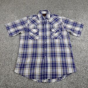 Ely Plains Shirt Mens M Blue White Pearl Snap Western Cowboy Rodeo Country Ranch